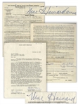 Lot of 2 Moe Howard Signed Contracts From 1958: 1pp. Regarding Merchandising Rights, & 2pp. (1 Sheet) AGVA Contract Signed The 3 Stooges / By Moe Howard (owner) -- 8.5 x 11, Very Good